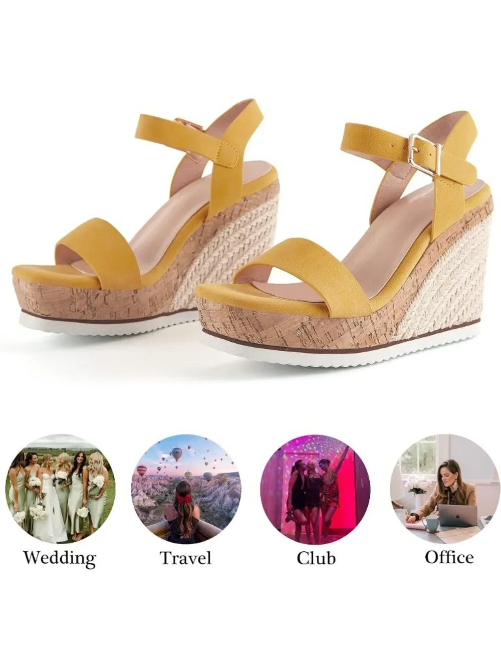 Womens Yellow Espadrille Wedge Platform Sandal Open Toe Ankle Buckle Strap Shoes